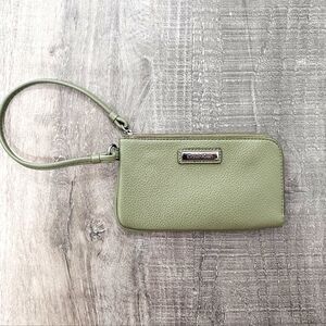 Calvin Klein Olive Green Pebbled Leather Wristlet New